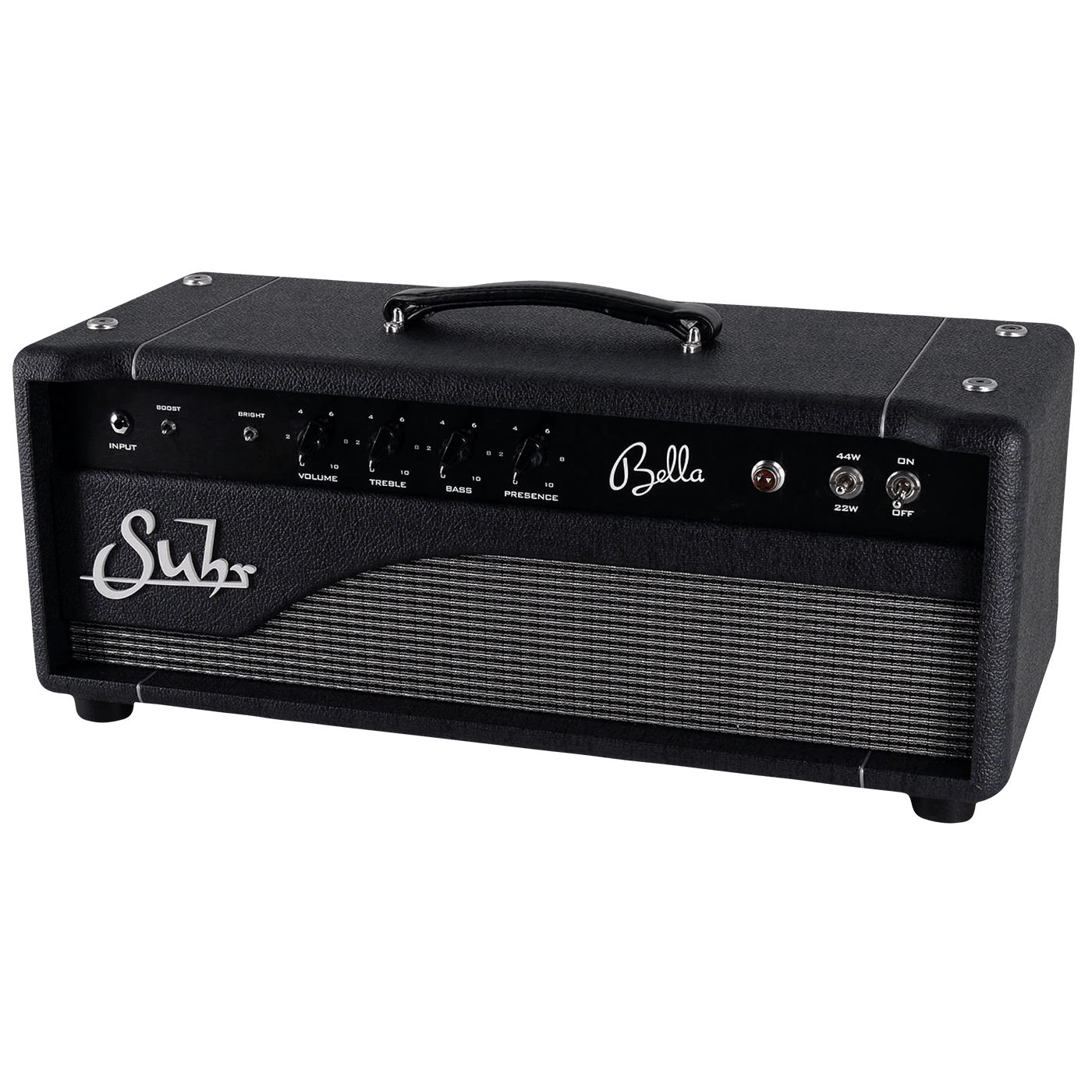 Suhr Bella Head - $1999990 - Gearhub - Bella is a portable, American voiced, hand-wired, all-tube amplifier, designed to be the ideal grab-n-go amplifier and the ultimate platform for your pedalboard. Bella’s simple and easy to use controls (including Boost and 3-position Bright switch) make it a snap to tailor the amp to your favorite boost, overdrive, fuzz and distortion pedals; while the effects loop is the ideal place for all of your chorus, flange, delay, and reverb pedals.Bella is powered by a duet of