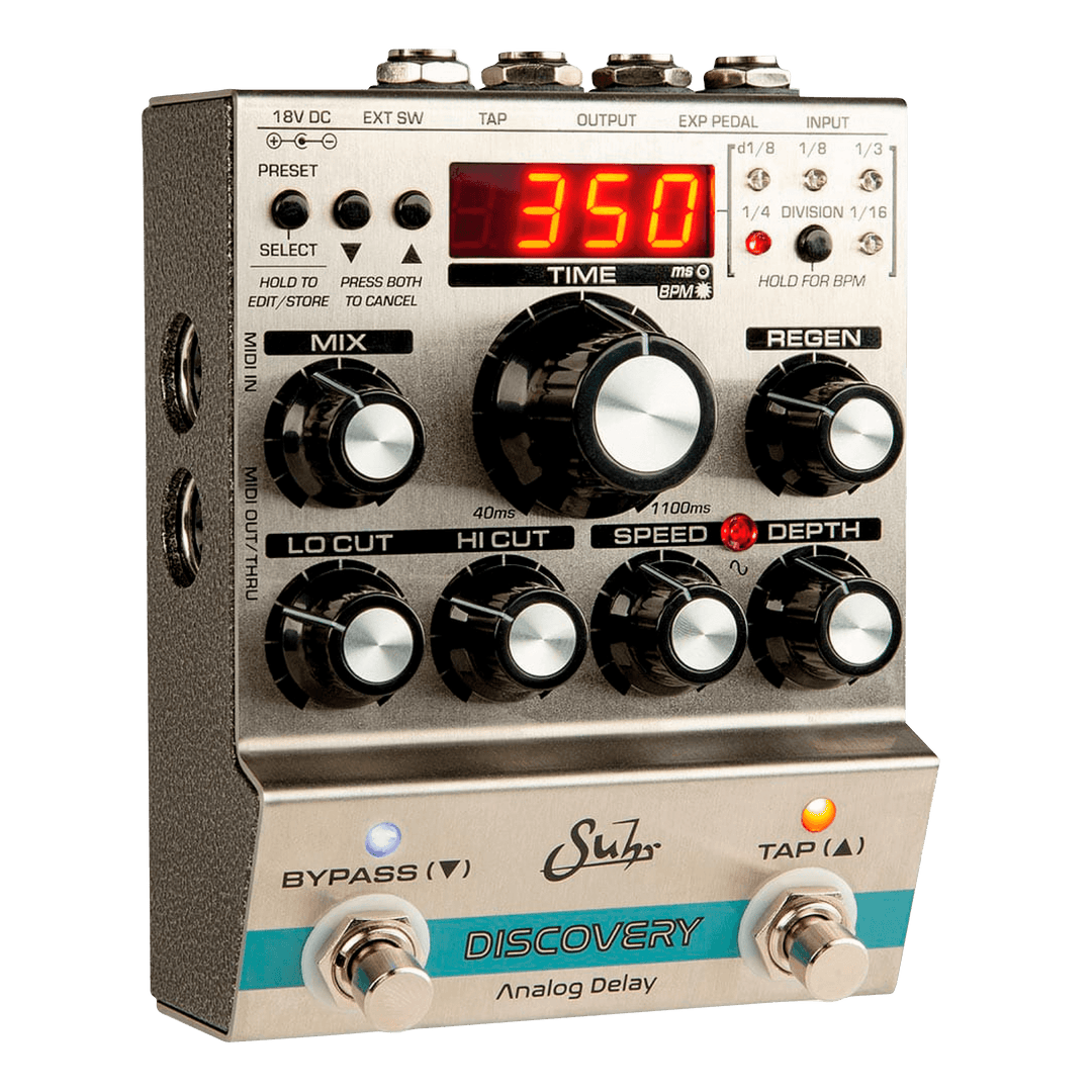 Suhr Discovery Analog Delay - Pedal de Guitarra | La misión de Suhr ha sido llevar la simplicidad y el tono de los circuitos analógicos a los guitarristas de hoy. El Suhr Discovery Analog Delay es el nuevo pedal revolucionario, diseñado por Kevin Suhr. Di
