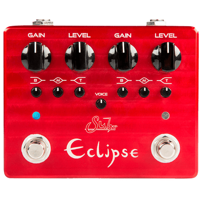 Suhr Eclipse - $329990 - Gearhub - The Suhr Eclipse is a versatile, no compromise, dualchannel overdrive/distortion that delivers a wealth of warm, organic amp-like tones in an easy to use, compact form factor. Eclipse’s incredible versatility stems from its powerful and intuitive two channel circuit design. Each channel is completely independent, and features its own Gain, Level and 3-Band passive EQ, similar to a channel switching amplifier. Both channels can be voiced independently to accommodate all of