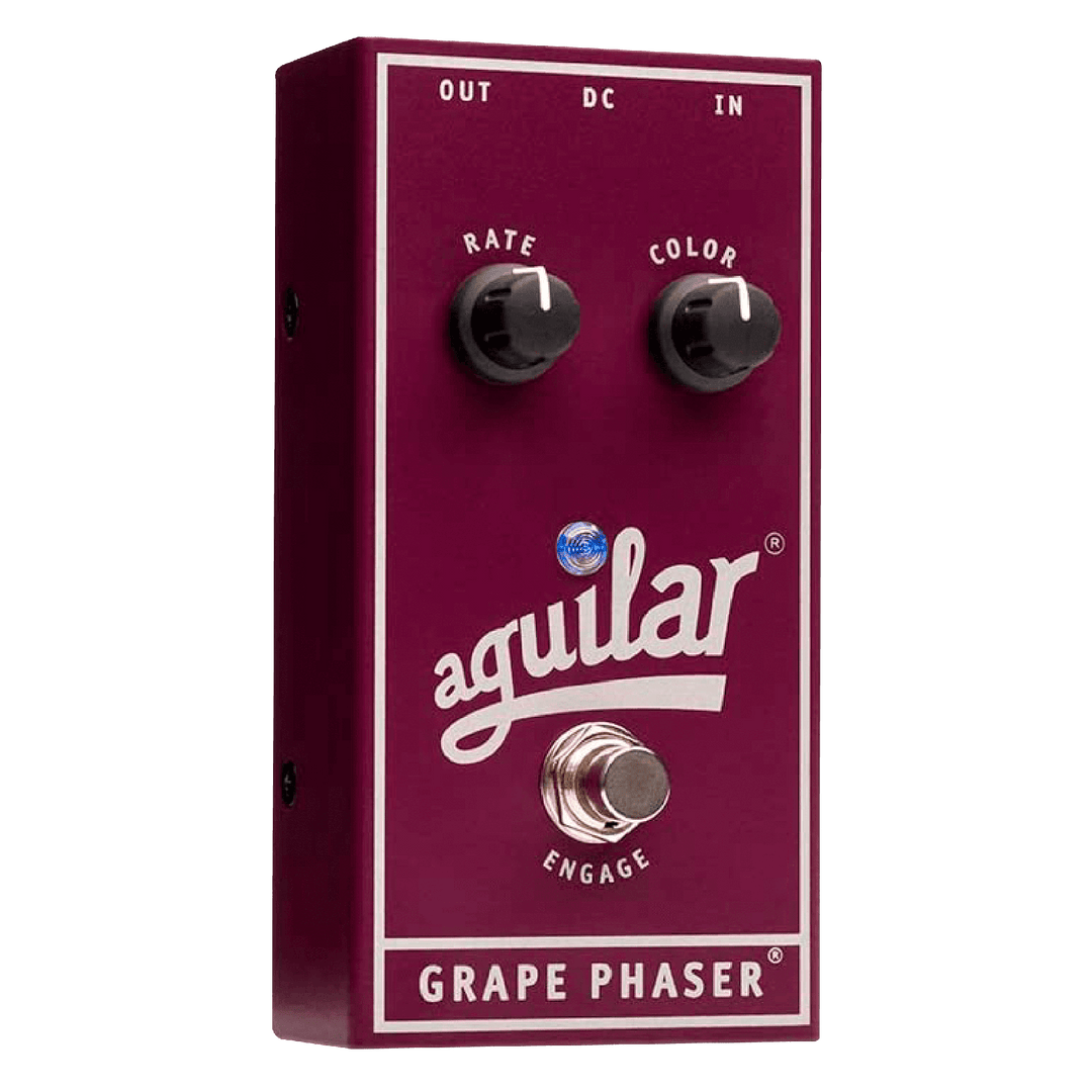 Aguilar Grape Phaser - Pedal de Bajo | El Grape Phaser proporciona un exuberante cambio de fase analógico cortesía de un diseño simple de dos perillas. rate controla la velocidad de la modulación mientras que color retroalimenta una parte de la señal a tr
