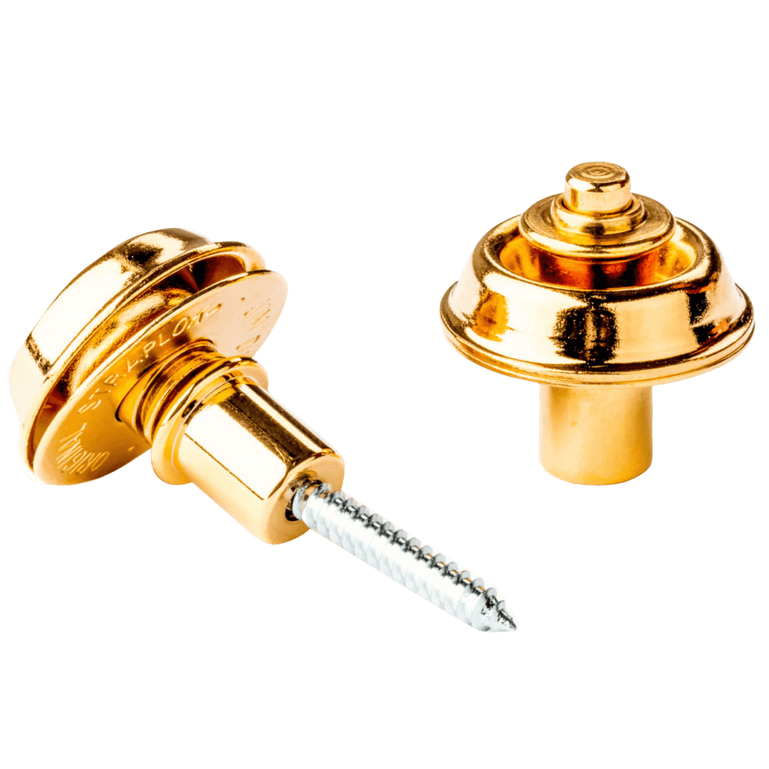 Dunlop Straplok Gold Flush | El retenedor de correa (Strap Lock) Dunlop Straplok System Dual Design Nickel utiliza un diseño de ranura y bola de 360 ​​grados para permitir la libertad de movimiento de su correa, sin temor a que se enganche o se suelte. Co