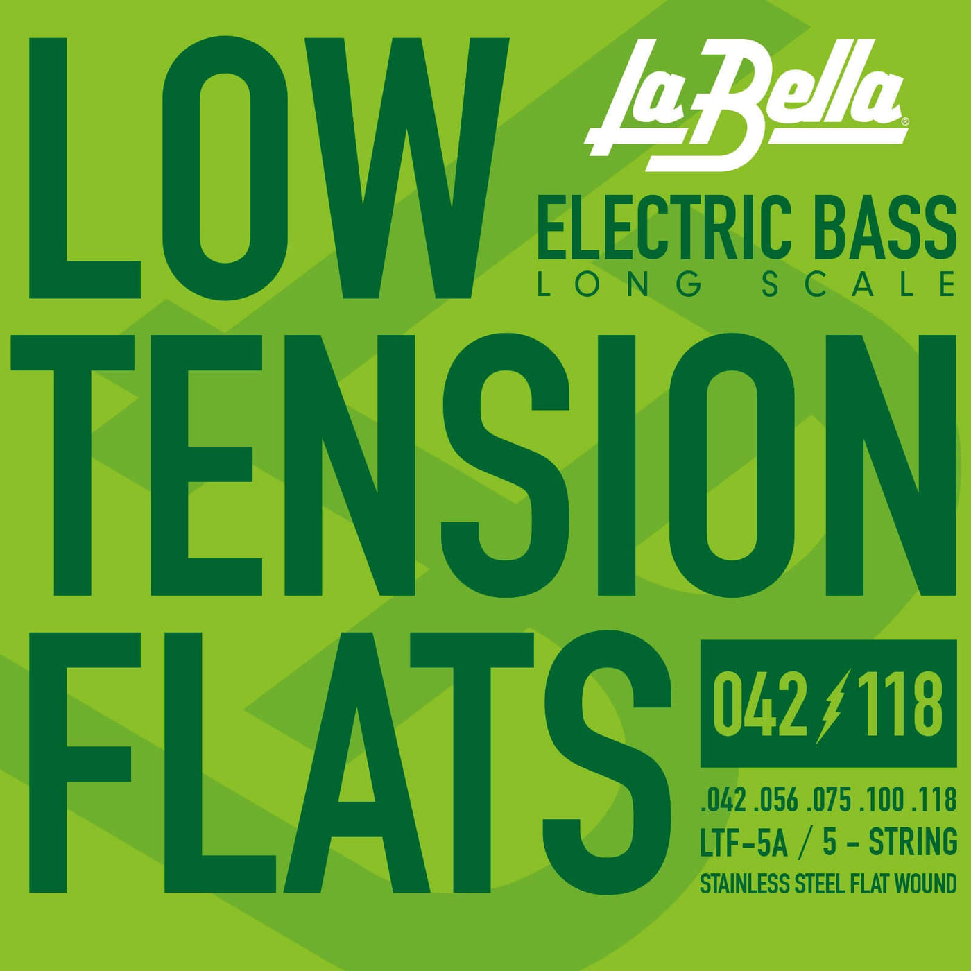 LaBella Low Tension Flexible Flats 5 (42-118) Cuerdas de Bajo Eléctrico - Descripción:LaBella Strings está adoptando un nuevo enfoque para las cuerdas de bajo de cuerda plana; el resultado es la serie Low Tension Flexible Flats. Usando las mismas técnicas
