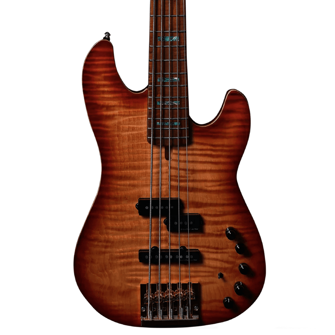 Sire P10 DX-5 Tobacco Sunburst - Bajo Eléctrico | Cuerpo • Modelo: P10dx• Madera: Swamp Ash + Solid Flame Maple Top• Terminación: Polyurethane Brazo • Madera: Roasted Flame Hard Maple (Satin Finish)• Perfil: “C”• Terminación: Satin • Espaciado: 18 mm• Esc