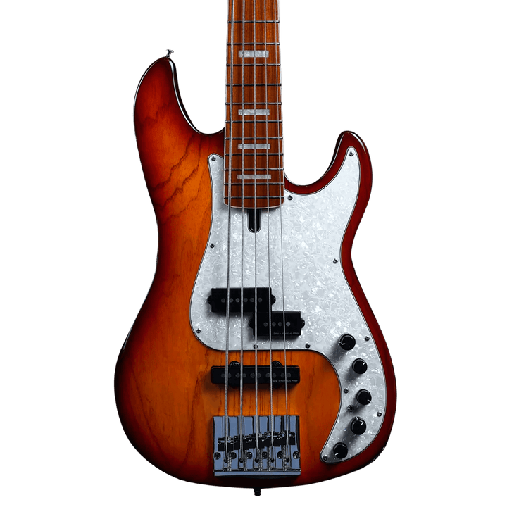 Sire P8-5 Tobacco Sunburst - Bajo Eléctrico | Cuerpo • Modelo: P8• Madera: Swamp Ash• Terminación: Polyurethane Brazo • Madera: Roasted Hard Maple• Perfil: “C”• Terminación: Satin • Espaciado: 18 mm• Escala: 34” • Nuez: Hueso Diapasón • Madera: Maple / Ar
