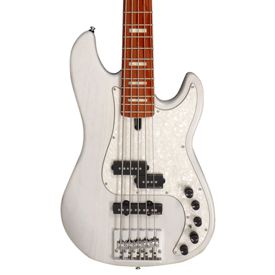 Sire P8-5 White Blonde - Cuerpo • Modelo: P8• Madera: Swamp Ash• Terminación: Polyurethane Brazo • Madera: Roasted Hard Maple• Perfil: “C”• Terminación: Satin • Espaciado: 18 mm• Escala: 34” • Nuez: Hueso Diapasón • Madera: Maple / Arce• Radio: 9.5”• Tras