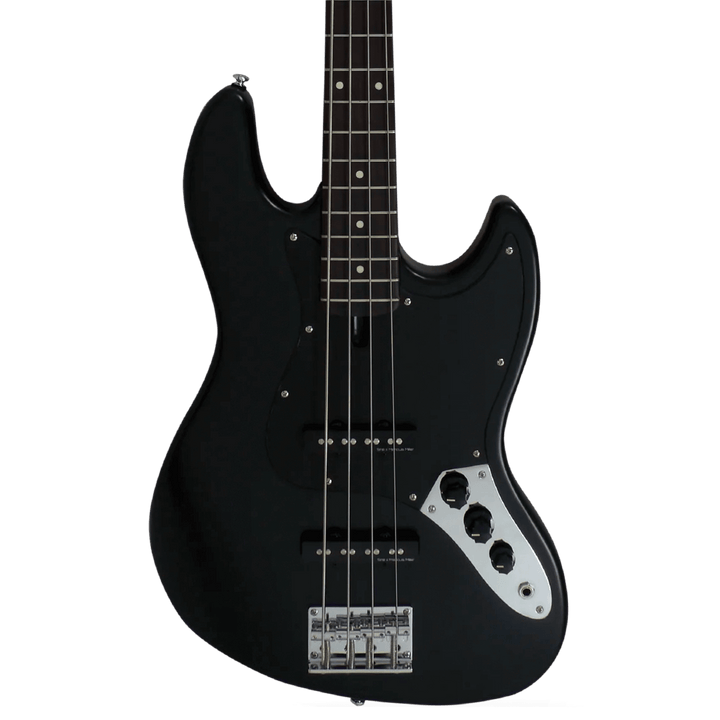 Sire V3P Black Satin - Bajo Eléctrico | Cuerpo • Modelo: V• Madera: Mahogany / Caoba• Terminación: Poliuretano Brazo • Madera: Canadian Hard Maple / Arce• Perfil: “C”• Terminación: Satin • Espaciado: 19mm• Escala: 34” • Nuez: Hueso Diapasón • Madera: Rose