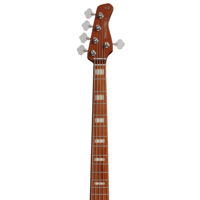 Sire V8-5 White Blonde - Cuerpo • Modelo: V• Madera: Swamp Ash / Fresno de Pantano• Terminación: Polyurethane Brazo • Madera: Roasted Hard Maple• Perfil: “C”• Terminación: Satin • Espaciado: 18 mm• Escala: 34” • Nuez: Hueso Diapasón • Madera: Maple / Arce