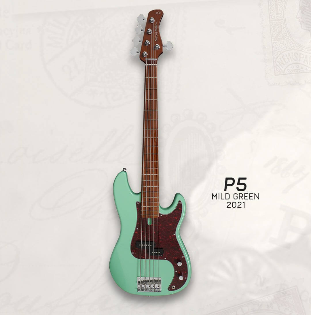 Sire P5-5 Mild Green - Bajo Eléctrico | Cuerpo • Modelo: P5• Madera: Alder• Terminación: Polyurethane Brazo • Madera: Roasted Hard Maple• Perfil: “C”• Terminación: Satin • Espaciado: 18mm• Escala: 34” • Nuez: Hueso Diapasón • Madera: Roasted Hard Maple /