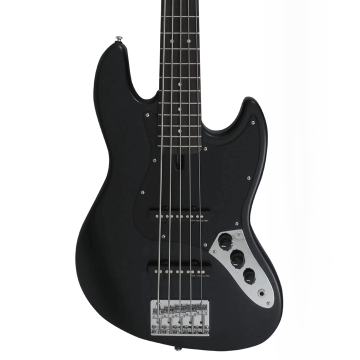 Sire V3P-5 Black Satin - Bajo Eléctrico | Cuerpo • Modelo: V• Madera: Mahogany / Caoba• Terminación: Satin Brazo • Madera: Canadian Hard Maple / Arce• Perfil: “C”• Terminación: Satin • Espaciado: 18mm• Escala: 34” • Nuez: Hueso Diapasón • Madera: Rosewood