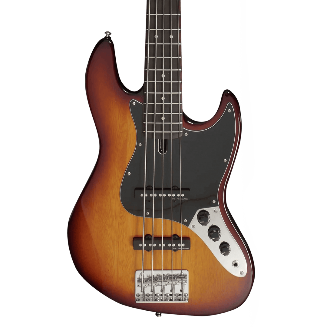 Sire V3P-5 Tobacco Sunburst - Bajo Eléctrico | Cuerpo • Modelo: V• Madera: Mahogany / Caoba• Terminación: Poliuretano Brazo • Madera: Canadian Hard Maple / Arce• Perfil: “C”• Terminación: Satin • Espaciado: 18mm• Escala: 34” • Nuez: Hueso Diapasón • Mader