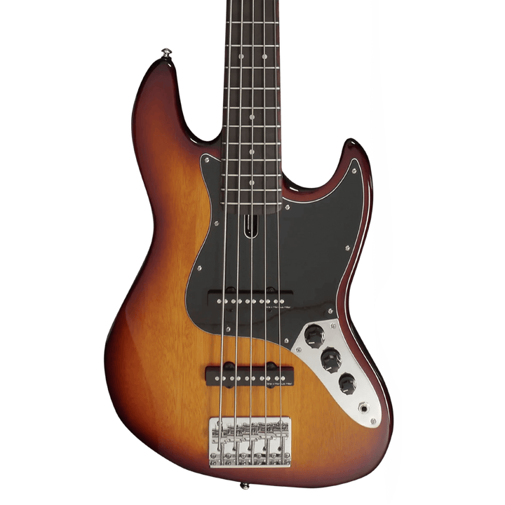 Sire V3P-5 Tobacco Sunburst - Bajo Eléctrico | Cuerpo • Modelo: V• Madera: Mahogany / Caoba• Terminación: Poliuretano Brazo • Madera: Canadian Hard Maple / Arce• Perfil: “C”• Terminación: Satin • Espaciado: 18mm• Escala: 34” • Nuez: Hueso Diapasón • Mader