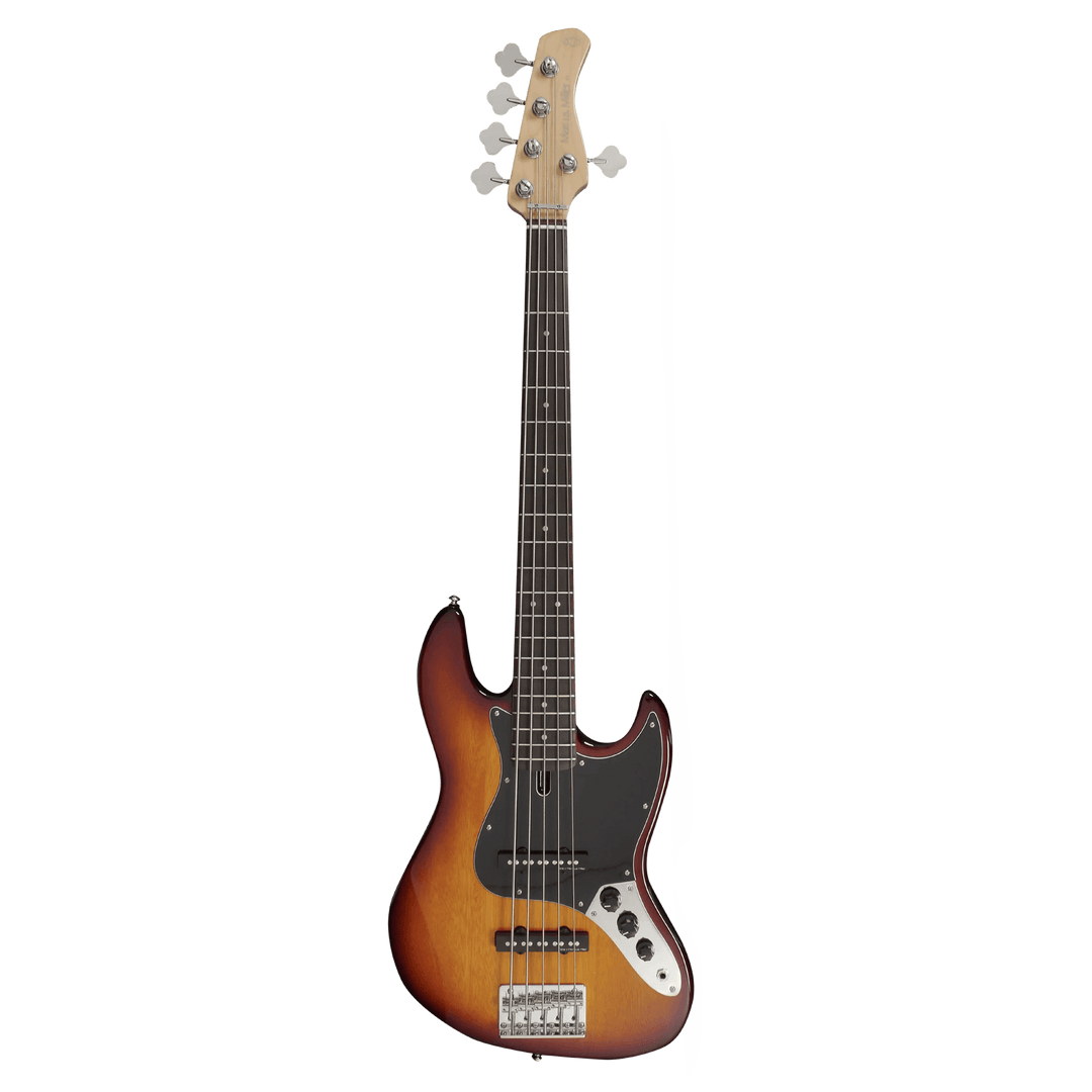 Sire V3P-5 Tobacco Sunburst - Bajo Eléctrico | Cuerpo • Modelo: V• Madera: Mahogany / Caoba• Terminación: Poliuretano Brazo • Madera: Canadian Hard Maple / Arce• Perfil: “C”• Terminación: Satin • Espaciado: 18mm• Escala: 34” • Nuez: Hueso Diapasón • Mader