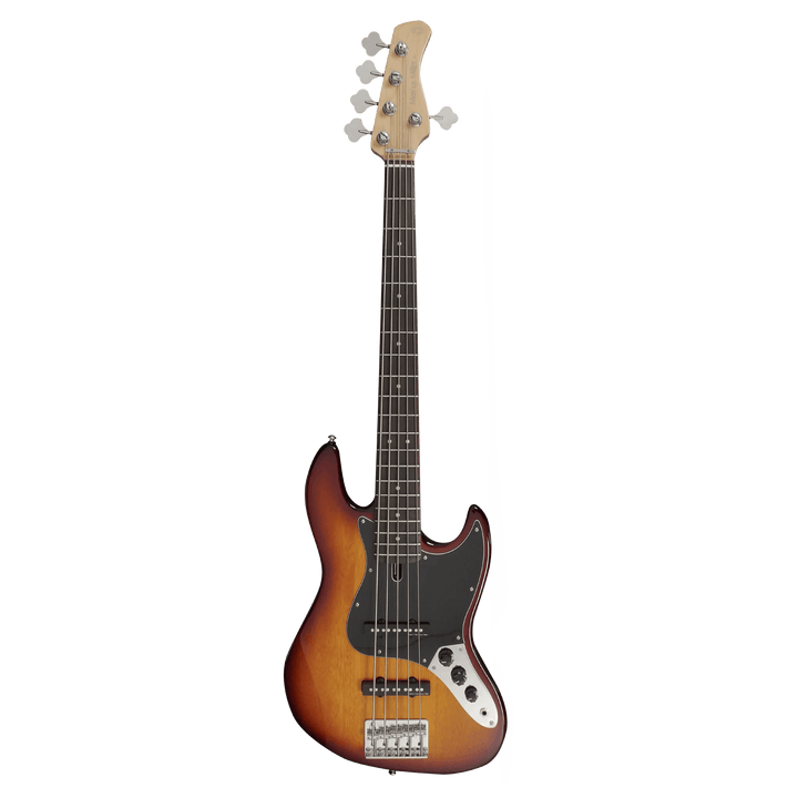 Sire V3P-5 Tobacco Sunburst - Bajo Eléctrico | Cuerpo • Modelo: V• Madera: Mahogany / Caoba• Terminación: Poliuretano Brazo • Madera: Canadian Hard Maple / Arce• Perfil: “C”• Terminación: Satin • Espaciado: 18mm• Escala: 34” • Nuez: Hueso Diapasón • Mader