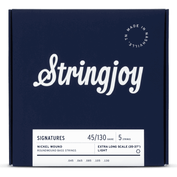 Stringjoy L. Top H. Bottom 5 (45-130) - Cuerdas de Bajo Eléctrico | Las cuerdas de bajo Stringjoy están enrolladas en bobinas de aleación de níquel estadounidense y alambre de núcleo de acero redondo. Tienen un extremo bajo completo y resonante y un extre