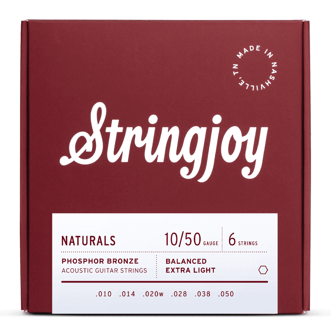 Stringjoy Naturals Extra Light (10-50) Phosphor Bronze Acoustic - Cuerdas de Guitarra Acústica | Nuestras Extra Light Naturals son el conjunto perfecto para los músicos que quieren una cuerda con un sonido fantástico sin tener que sentir que están presion